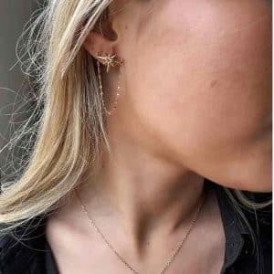 boucles d'oreilles estrellas en acier inoxydable doré sur mannequin boutique bijoux toulouse