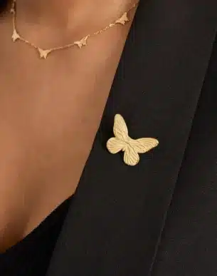 broche papillon dorée en acier inoxydable