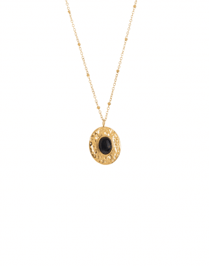 collier pierre agate noire oval doré