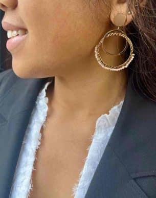 boucles beauté acier inoxydable doré et quartz rose mannequin boutique bijoux toulouse