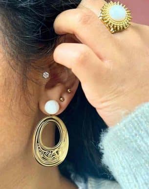 boucles linge en acier inoxydable doré jade blanc mannequin boutique bijoux toulouse