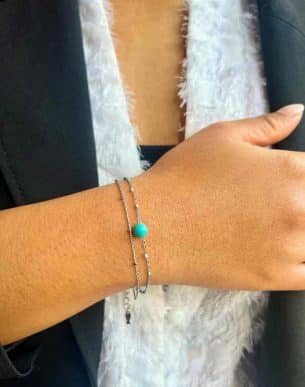 Bracelet azul en acier inoxydable argente et billes bleus boutique bijoux toulouse