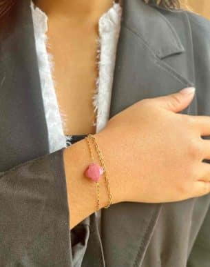 bracelet bagua fleur acier inoxydable doré rhodochrosite mannequin bijoux boutique toulouse
