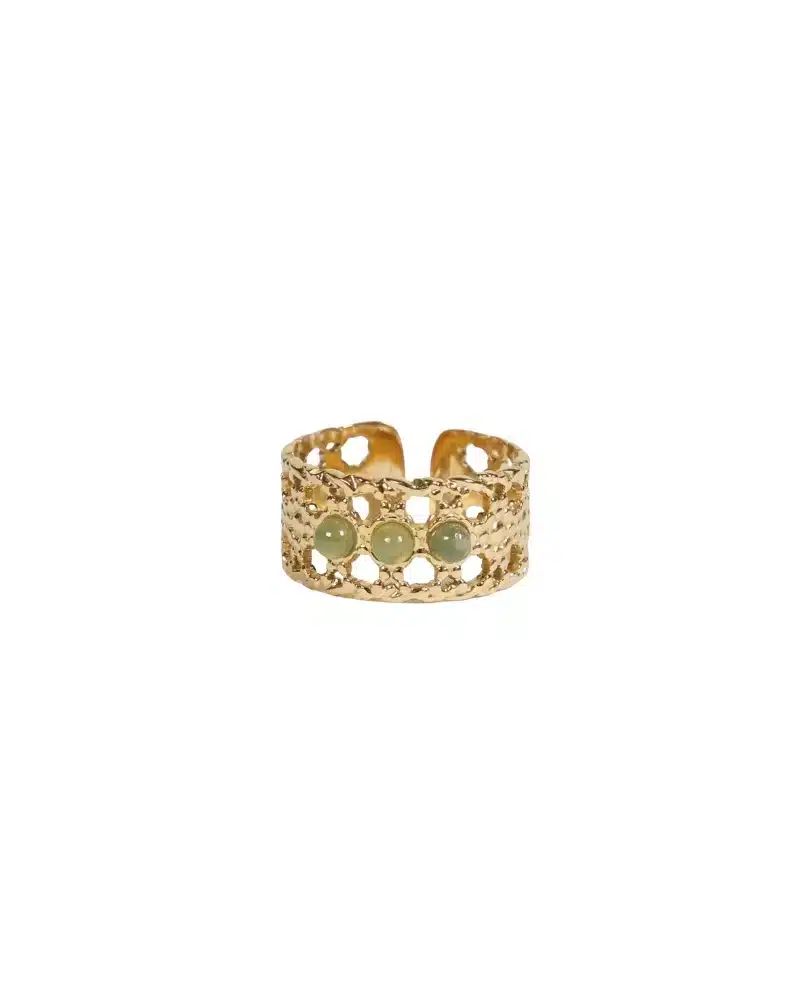 Bague Vintage Taille 55 En Bronze Doré Avec Pierre Naturelle Verte - Superbe Patine